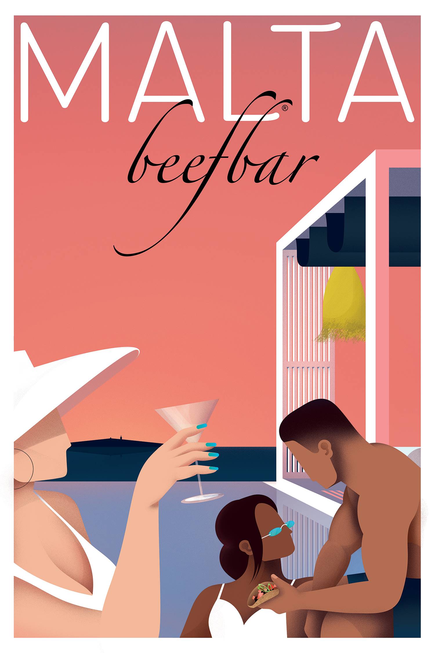 illustration beefbar malta on the beach